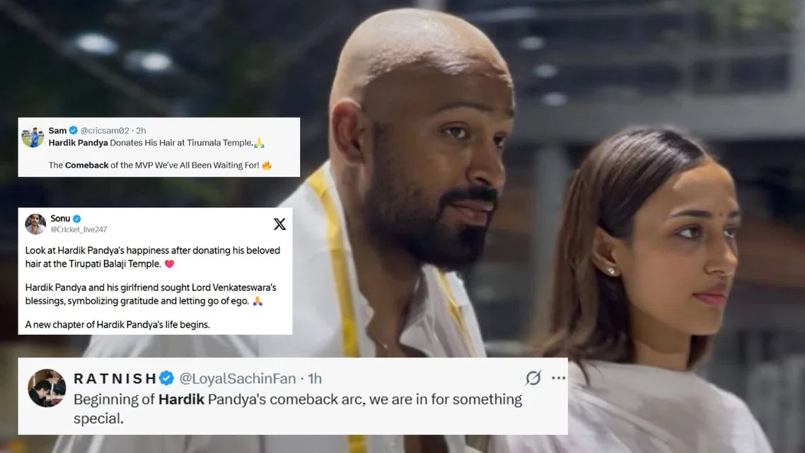 Hardik Pandya in brand new bald look [Source: X and Screengrab]