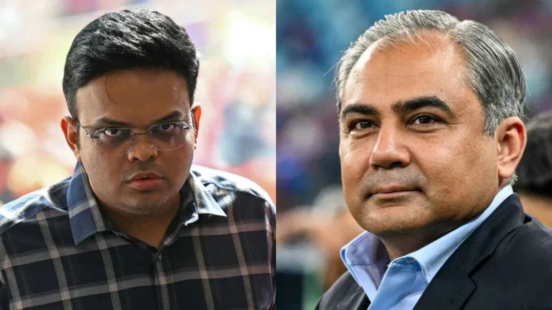 Jay Shah and Mohsin Naqvi the PCB chief [Source: AFP]