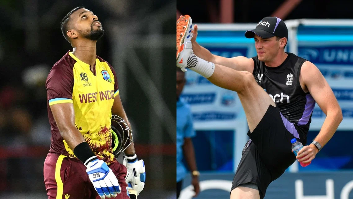 In frame: Nicholas Pooran and John Turner (Source: AFP)