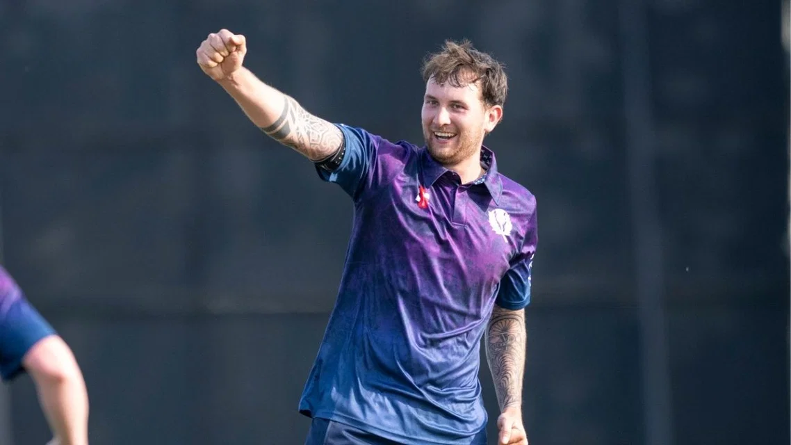 Lyle Robertson in action for Scotland vs Canada [Source: CricketScotland/X.com]