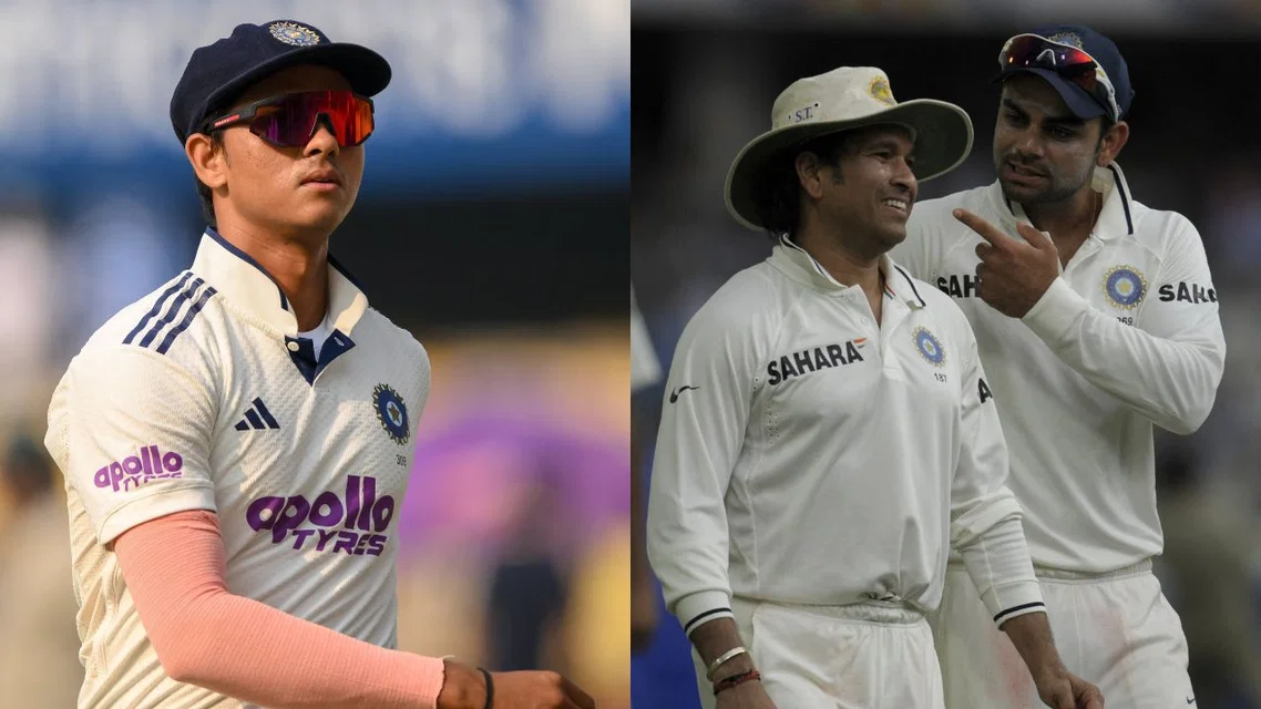 Yashasvi Jaiswal (L) & Sachin Tendulkar and Virat Kohli (Source: AFP Photos)