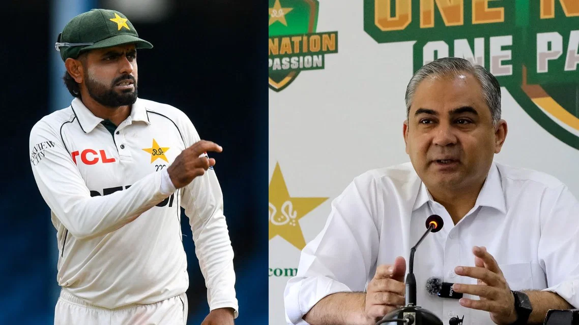 Babar Azam and Mohsin Naqvi - (Source: AFP)
