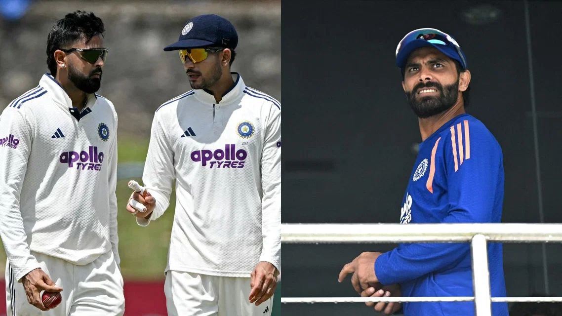 Ravindra Jadeja (R) & Shubman Gill having a chat with Saransh Jain (Source: AFP Photos)