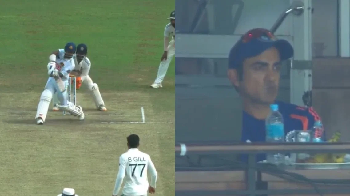 Shubman Gill bowls and gets hit for a six while Gautam Gambhir stares [Source: X]