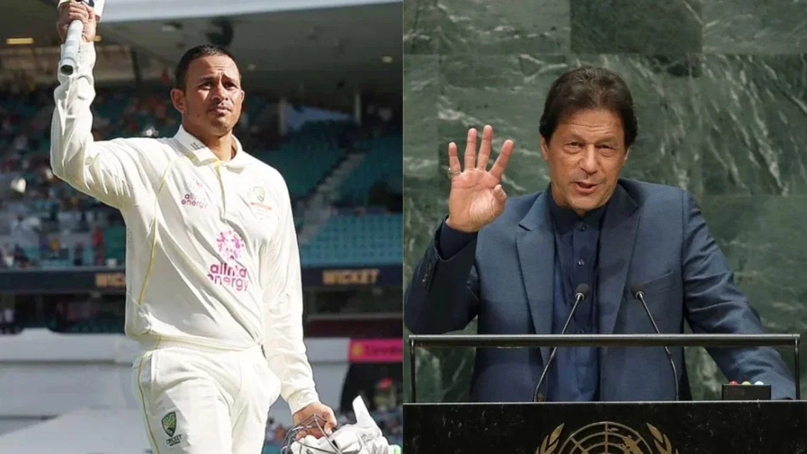 Usman Khawaja and Imran Khan [Source: AFP]