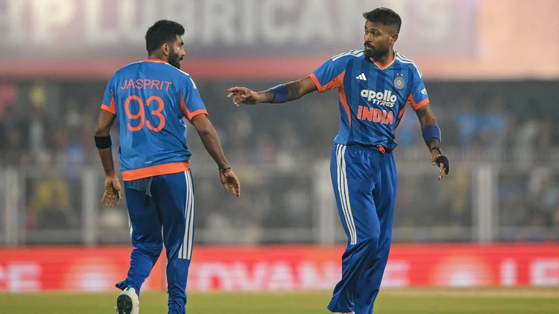 Jasprit Bumrah Hardik Pandya for India. Image Credits: AFP