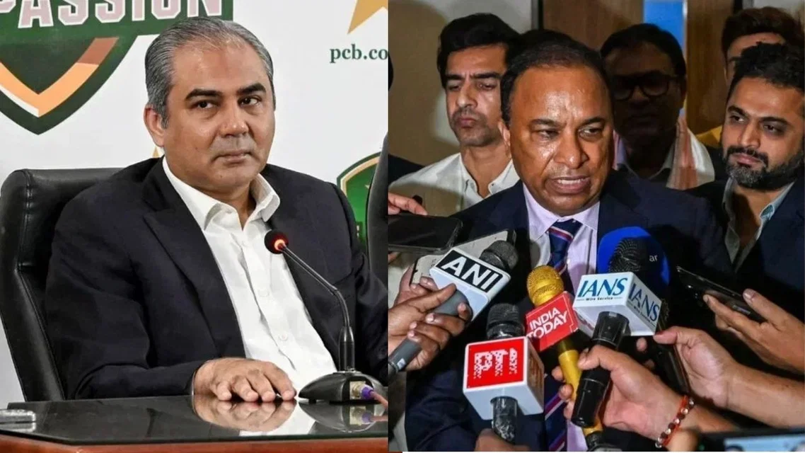 Mohsin Naqvi from PCB and Devajit Saikia from BCCI (Source: AFP)