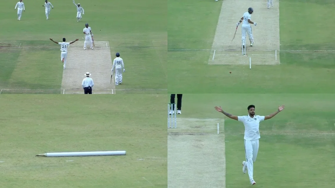 Gurnoor Brar Uproots Stumps In Duleep Trophy 2026. Image Credits: BCCI
