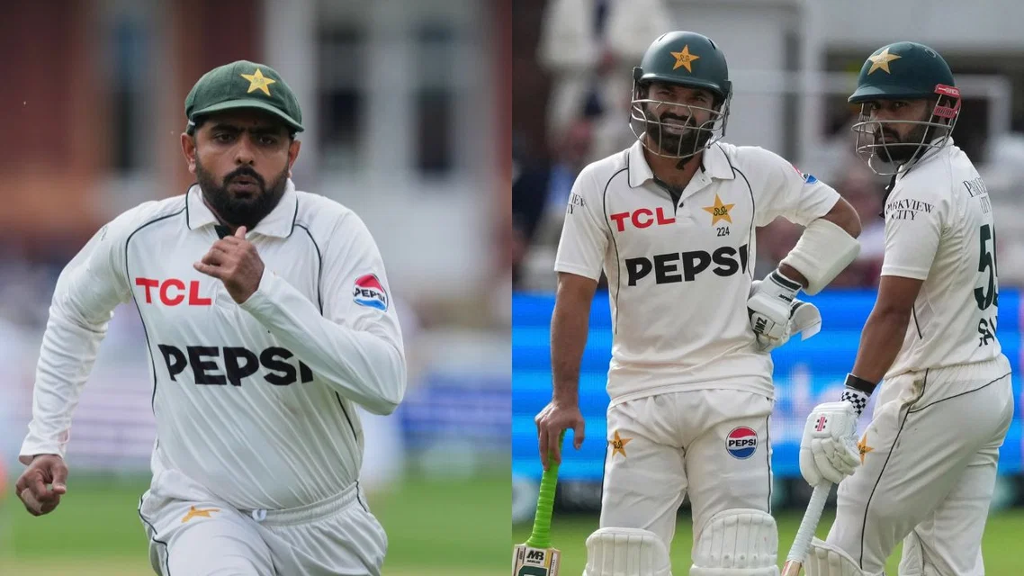 Babar Azam (L) & Mohammad Rizwan & Saud Shakeel (Source: AP Photos)