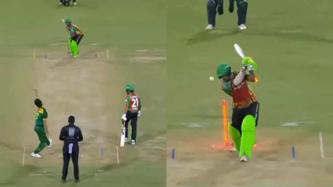 Hunain Shah bowling in CPL 2026 (Source: @CPL/X)