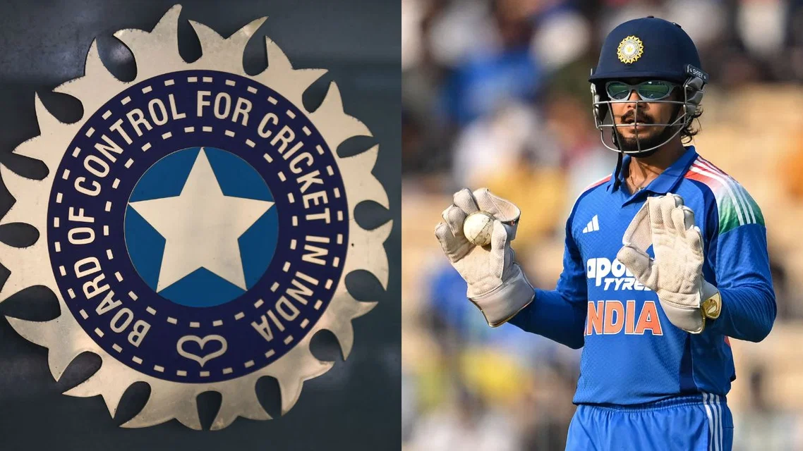 Ishan Kishan (R) & BCCI Logo (Source: AFP Photos)