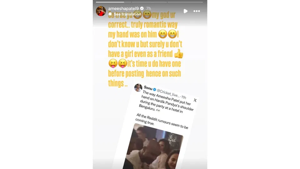 Ameesha Patel's story on Instagram [Source: Screengrab]