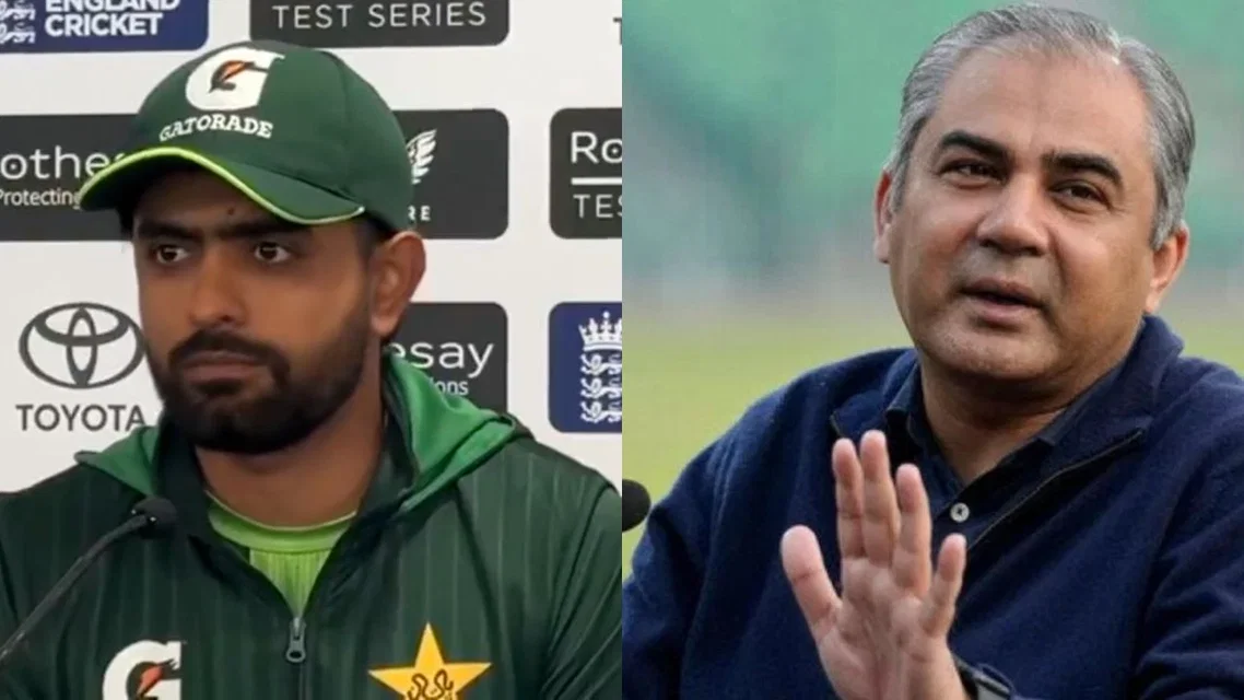 Babar Azam and Mohsin Naqvi - (Source: AFP/X)