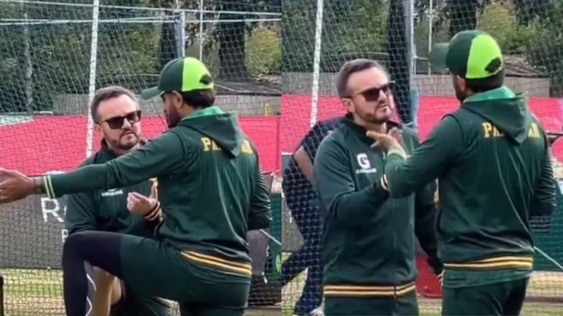 Babar Azam and Mike Hesson chat ahead of third Test vs England [Source: X]