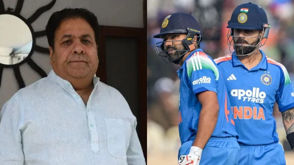 Rajeev Shukla alongside Virat Kohli and Rohit Sharma [Source: AFP]