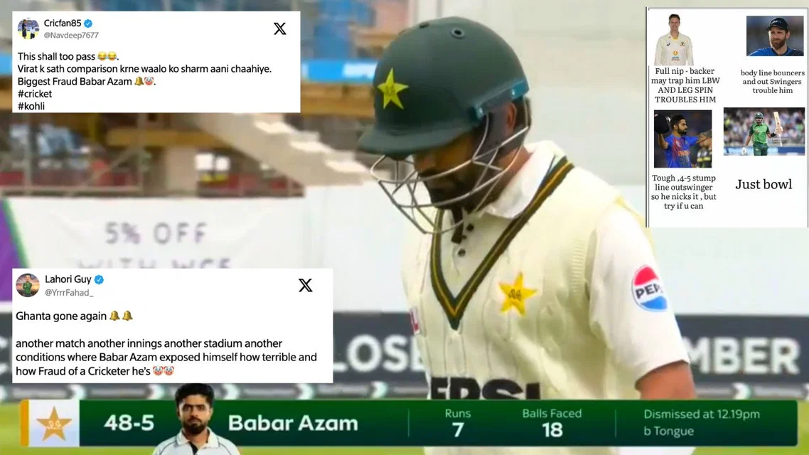 Babar Azam dismissed again cheaply vs England in 3rd Test (Source: X)