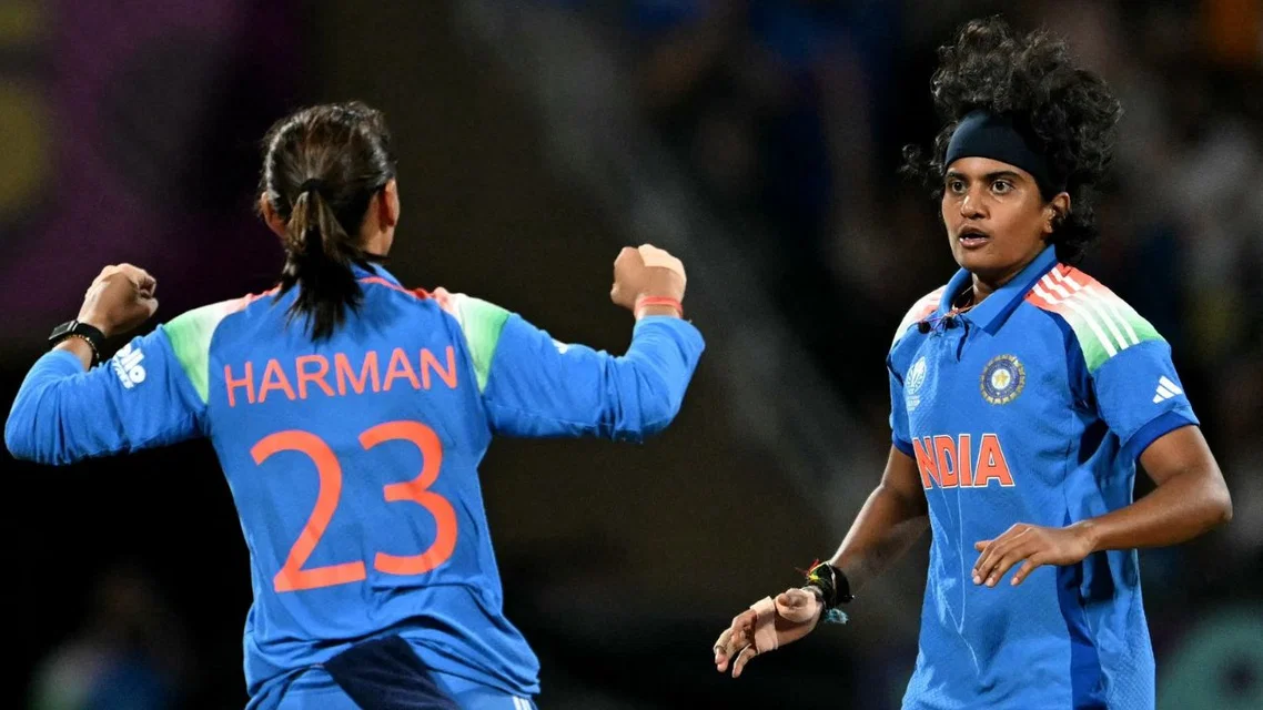 Shree Charani reaches major T20I milestone. [Source - AFP]