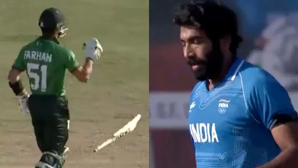 Watch- Sahibzada Farhan Throws Away His Bat As Jasprit Bumrah's Ball Hits Him Watch- Sahibzada Farhan Throws Away His Bat As Jasprit Bumrah's Ball Hits Him
