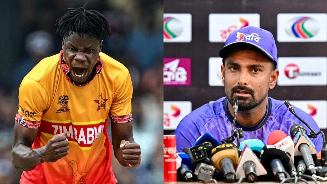 Blessing Muzarabani Litton Das in Bangladesh vs Zimbabwe player battles. Image Credits: AFP