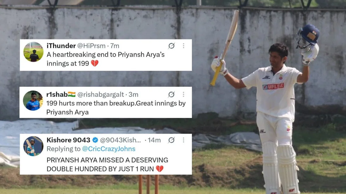 Fans react to Priyansh Arya's 199 in Ranji Trophy. [Source - X]