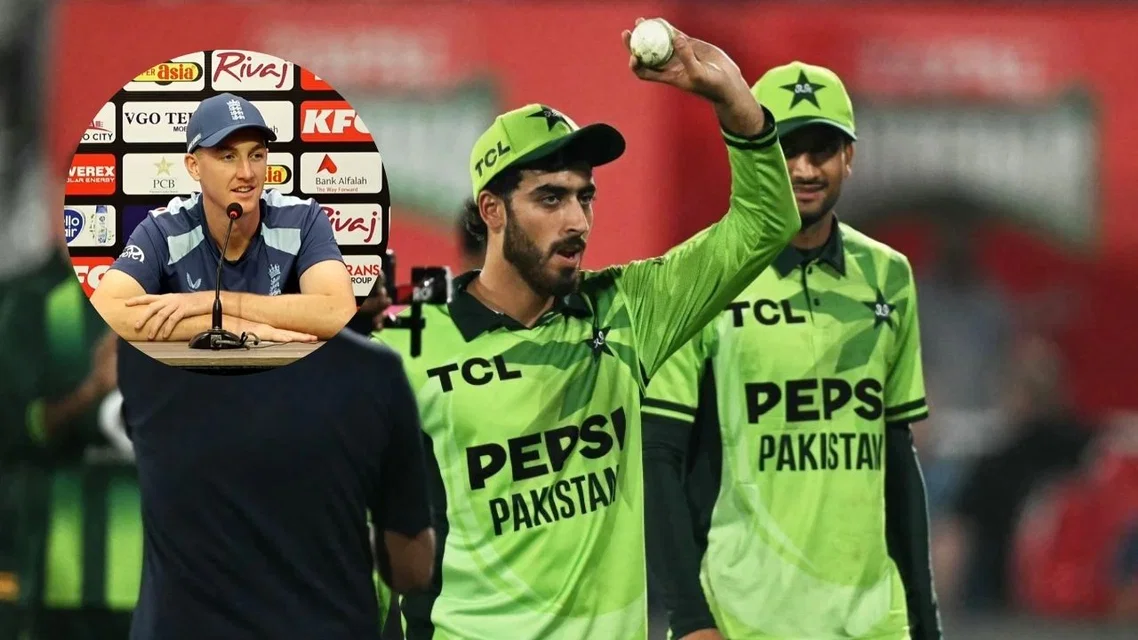 Harry Brook shocked by Arafat Minhas. Image Credits: AFP/X