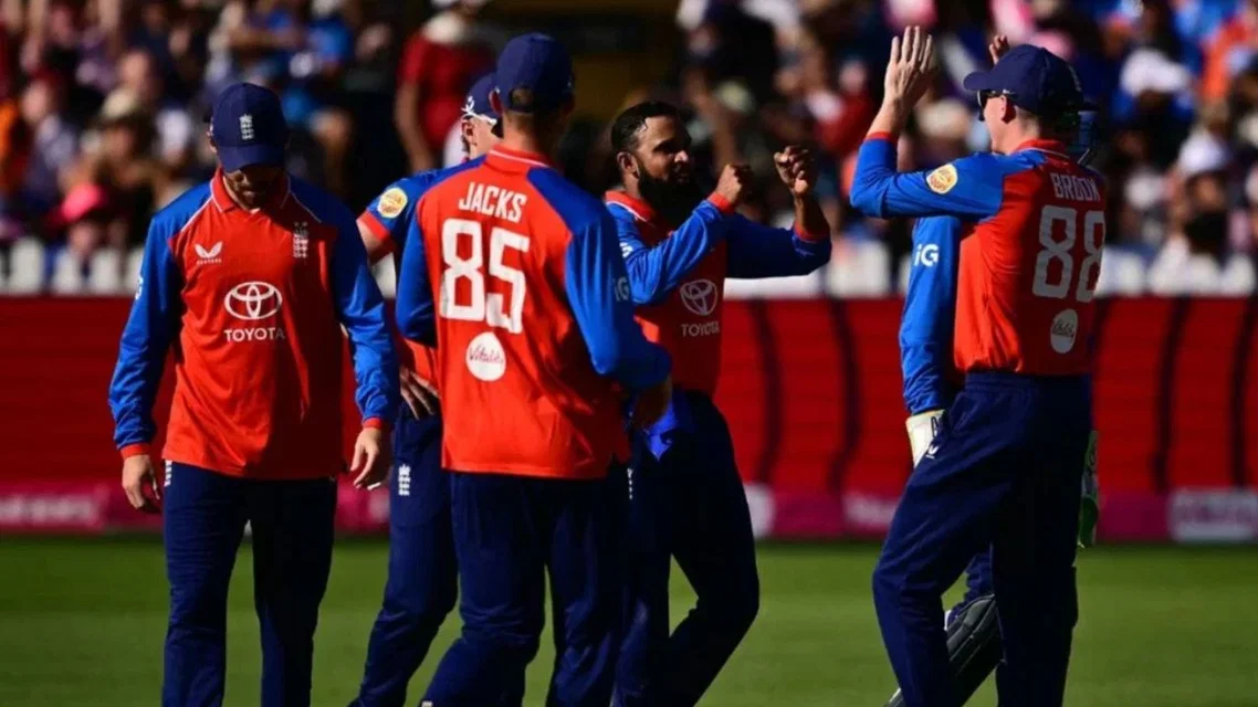 England team celebrating [Source: AFP]