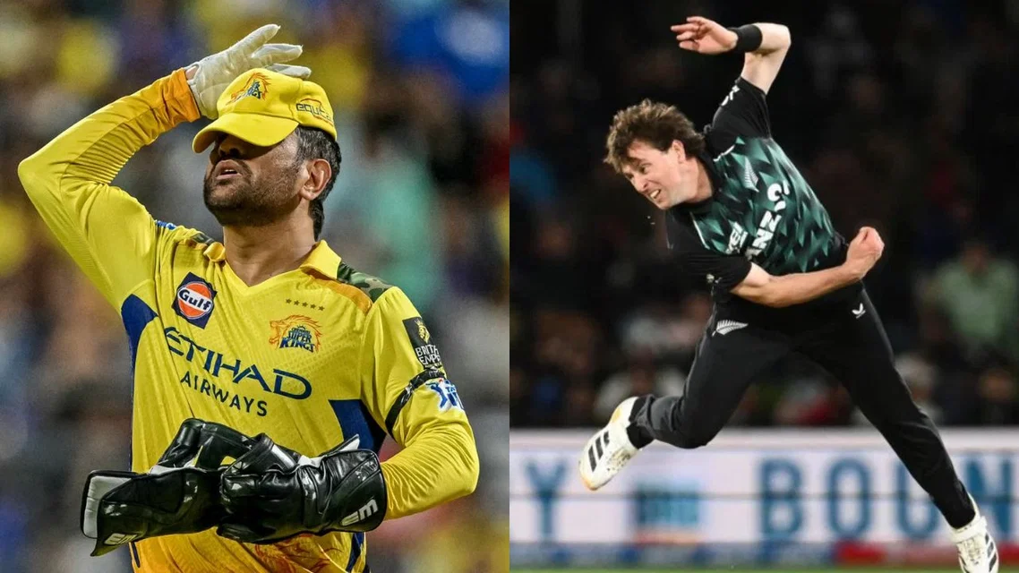 MS Dhoni and Matt Henry in frame [Source: AFP]